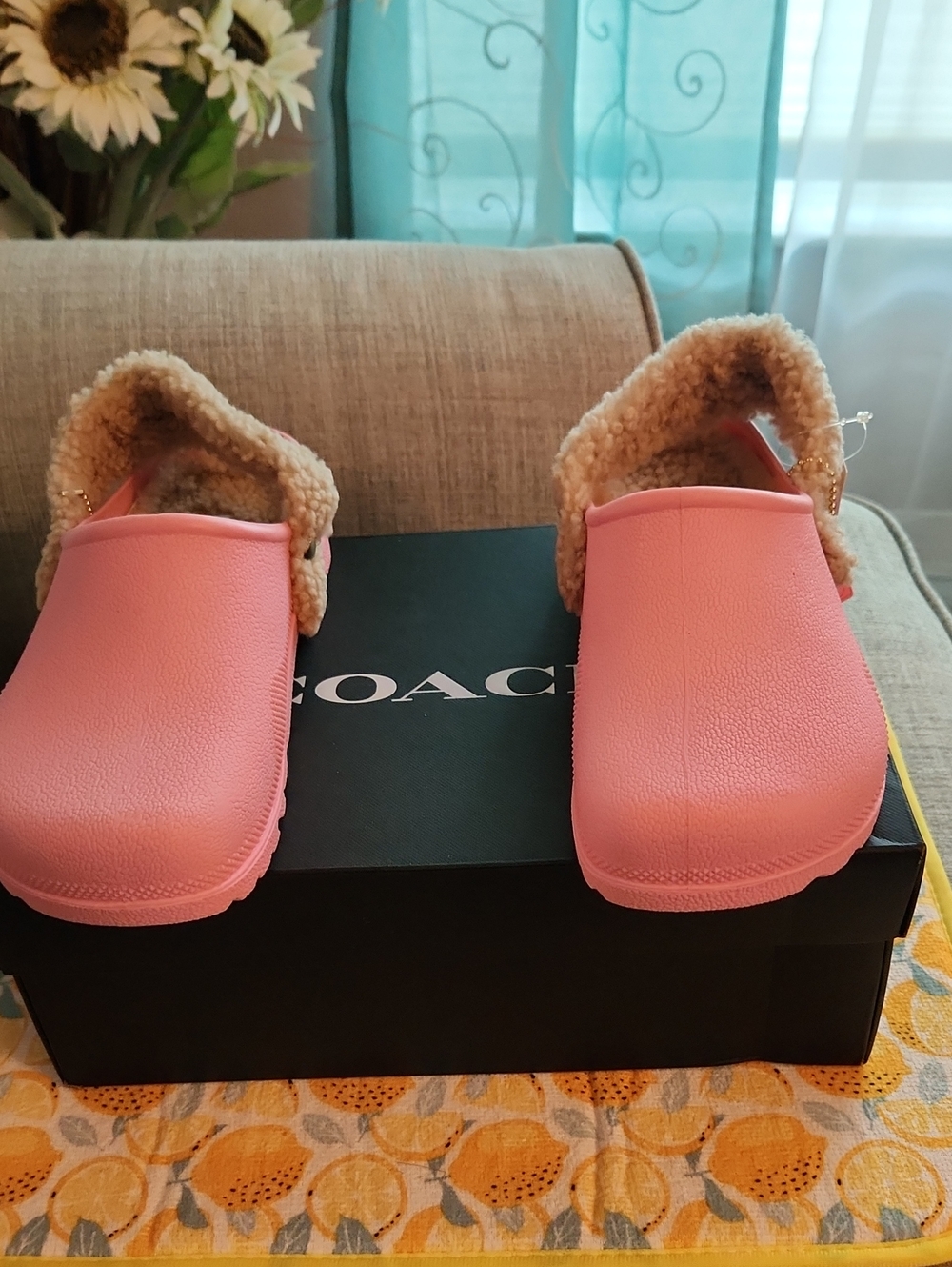 Coach Pink Faux-Shearling Slip-On Clogs